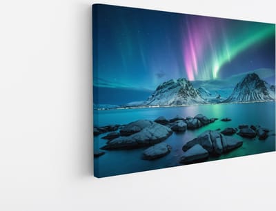 Saammp Canvas Schilderij - Noorderlicht - Natuur - Landschap - 45x30 - Foto op canvas - Wanddecoratie - Muurdecoratie Woonkamer - Slaapkamer decoratie - Canvas Print