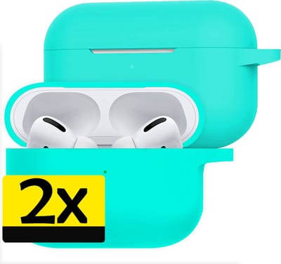 Hoesje - 2 Stuks Geschikt voor Apple Airpods Pro - Siliconen Hoes met Clip - Silicone Case Cover - Mintgroen