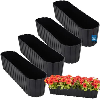 KOTARBAU® 4 st. Balkonbak, Bloembak voor Balkon, Kunststof, 60 x 14 x 13 cm, Antraciet, Plantenbak Balkon, Groot, Rustiek, Weerbestendig Plantenbak, voor Binnen en Buiten