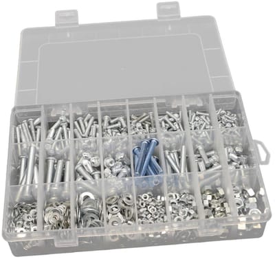 Gereedschapset Met Schroeven - Moeren Ringen - Veilig Opslaan - Inclusief Organisatiebox - 20 Delig - Zilver