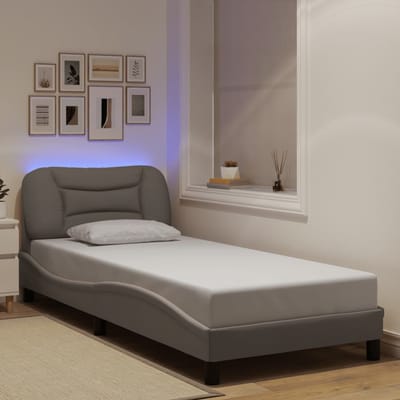 vidaXL - Bedframe - met - LED - zonder - matras - "Hvar" - 80x200 - cm - stof - taupe