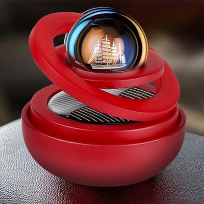 Zonne-auto luchtverfrisser dubbele ringen roterende ophanging roterende aromatherapie diffuser dashboard parfum geur auto ornament rood