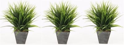 Grasplant in zwarte zinken pot - 3x - 30 cm - Kamerplant kunstplanten/nepplanten