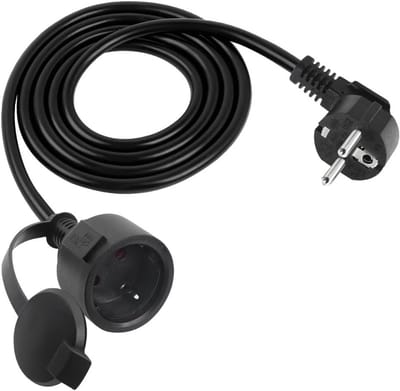 Buitenstekkerdoos met Beschermkap, 2-Pin Type F, 90° Hoek, 16 A/250 V, 1.5 m Kabel voor Binnen en Buiten Gebruik