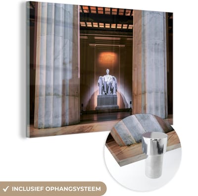 ® Glasschilderij 180x120 cm - Schilderij acrylglas - Mooie lichtbogen om het Lincoln Memorial in Washington - Foto op glas - Muurdecoratie woonkamer - Wanddecoratie slaapkamer - Schilderijen