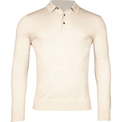 Thomas Maine Trui Merino Pullover Polo Single Knit Ecru Melange / male
