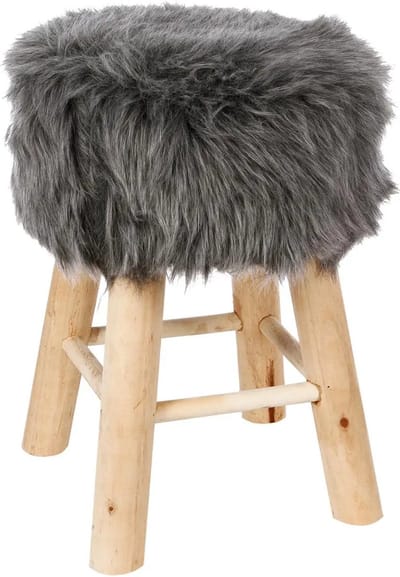 Atmosphera Bijzet krukje/zit krukje Oslo - houten onderstel/stof - grijs - D30 x H42 cm