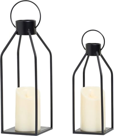 Set van 2 zwarte lantaarns met LED kaarsen
