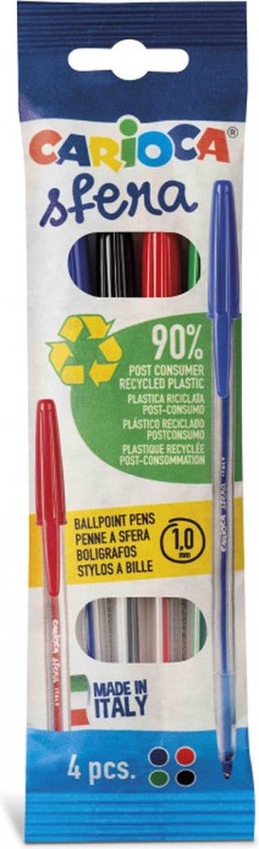 Carioca 41646 balpen Zwart, Blauw, Groen, Rood Intrekbare balpen met klembevestiging 4 stuk(s)