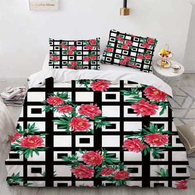 Ensemble Housse de Couette à Rayures Plaid Polyester Ensemble de Literie pour Enfants Adolescents Adultes King Queen Taille Complète Housse de Couette Noir et Blanc AU Double(180x210cm)
