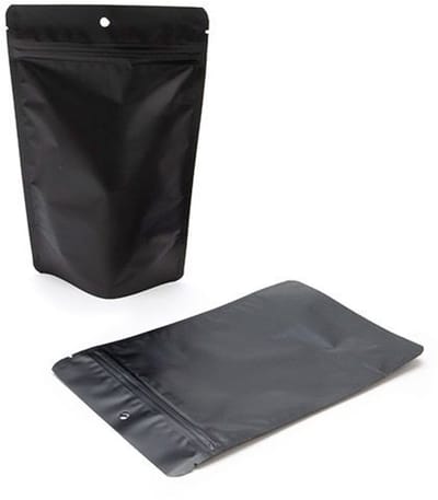 Stazakken Mat Zwart 13x7x20,5cm | 113 gram met rond ophanggat (100 stuks) | Doypacks | Stand up pouches