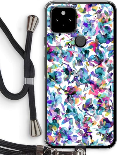 Case Company® - Hoesje met koord geschikt voor Google Pixel 5 hoesje met Koord - Hibiscus Flowers - Telefoonhoesje met Zwart Koord - Bescherming aan alle Kanten en Over de Schermrand