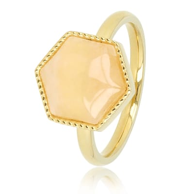 My Bendel - Goudkleurige Zeshoek Ring met Rose Quartz Edelsteen - met Luxe Cadeauverpakking | Sieraden Voor Dames | Maat 16.00 Mm / Maat 50