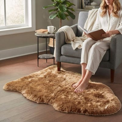 Echte Toffee Brown Sheepskin Natuurlijke Zijdezachte, Zachte, Pluizige Echte Wollen Tapijt