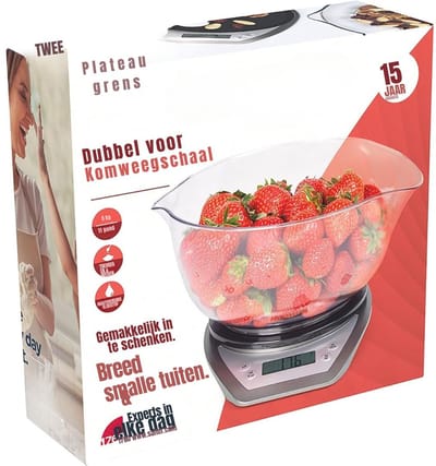 RONN® Keukenweegschaal Digitaal Met Kom - Weegschaal Keuken Electrisch Tot 5kg - Precisie Weegschaal - Zilver - 21cm x 23cm x 15cm