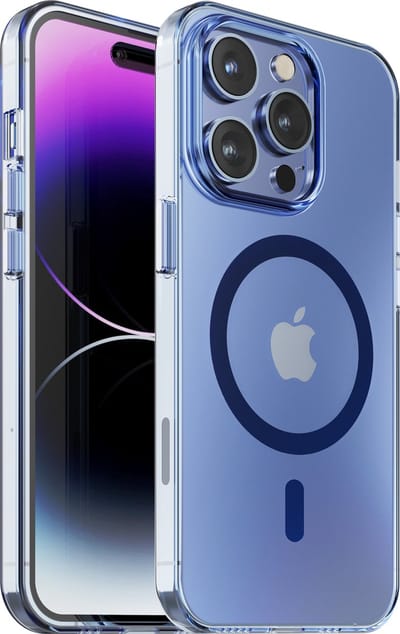 Hoesje geschikt voor iPhone 14 Pro - geschikt voor MagSafe Transparant - Blauw - Kristalhelder - Hard Case - Limited Edition