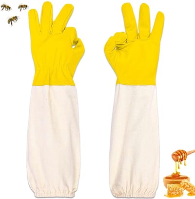 Handschoenen - Tuinhandschoenen - Tuinhandschoenen dames - Handschoenen heren - Premium imkerhandschoenen van geitenleer - Beschermende imkerhandschoenen met geventileerde lange mouwen van canvas - tuinhandschoenen - XL - Geel