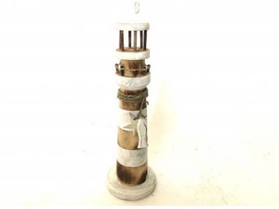 Houten Vuurtoren Naturel Wit 50 cm Maritieme Decoratie Stranddecoratie Lighthouse Bali