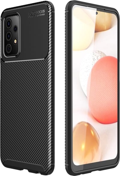 Techsuit Carbon Fiber Silicone Back Cover Hoesje geschikt voor Samsung Galaxy A52 4G/5G / A52s - Zwart