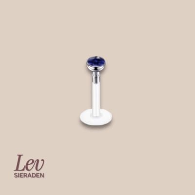 Lev Sieraden - 1.2x8mm - PTFE/Bioplast Push-in Labret - 2mm Zirkonia top - Tanzanite kleurig - Piercing