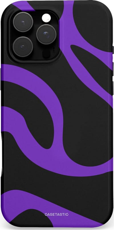 Casetastic Hoesje Geschikt voor Apple iPhone 16 Pro Max Magsafe - Stijlvolle Beschermende Duo-layer Case - Golven van Paars en Zwart