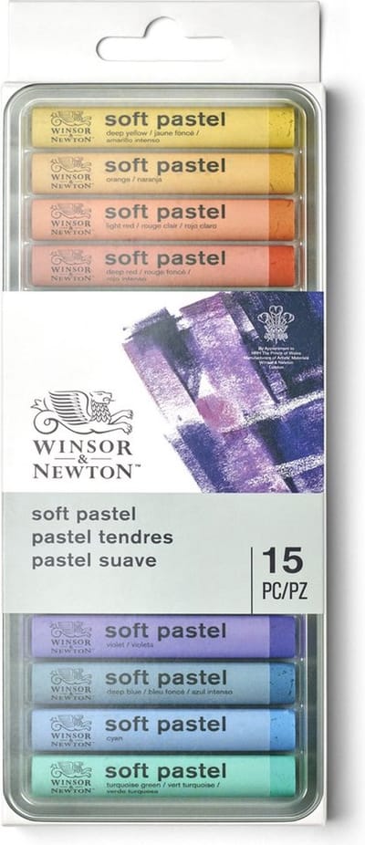 Winsor & Newton 1790001 Soft Pastel Box – 15 stuks, pastelkrijt voor tekenen en schilderen, hooggepigmenteerd & lichtvast
