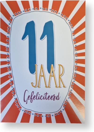 Hoera 11 Jaar! Luxe verjaardagskaart - 12x17cm - Gevouwen Wenskaart inclusief envelop - Leeftijdkaart