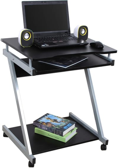 VASAGLE - Bureau - Bureau op Wielen - 4 Rollen met Remmen - Uittrekbaar Toetsenbordblad - Ruimtebesparend Z-Frame