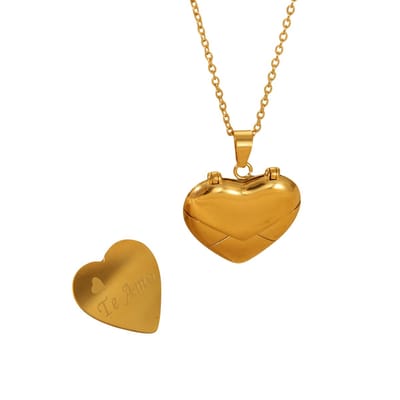 Plux Fashion Hartje Ketting Te Amo - Goud - 2mm/45cm + 5cm Verlengstuk - Sieraden - Valentijns Ketting - Ketting Met Hartje - Hartjes Ketting - Ketting Hartje - Gouden Hartje Ketting - Gouden Ketting Dames - Ketting Met Hanger - Moederdag Cadeau