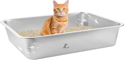 Hoge Zijde Roestvrij Staal Kattenbak - Groot 60x40x10 CM - Gemakkelijk Schoonmaken, Anti Lekkage en Niet Stick