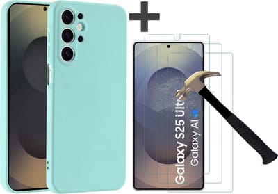 Hoesje geschikt voor Samsung Galaxy S25 Ultra hoesje zacht siliconen met 3 Stuks gehard glas Screenprotectors- Arara backcover - Mint Groen