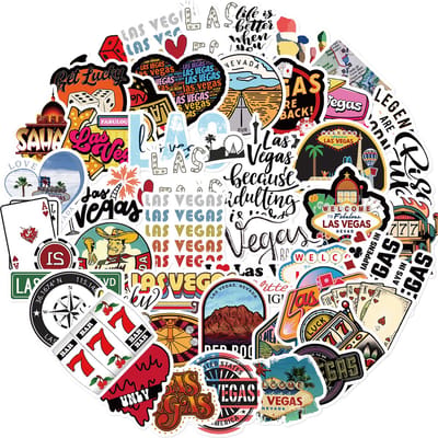 Las Vegas Stickers - 50 Stickers met Nevada, Gokkasten, Chips, Gokspellen etc. - Voor laptop, auto, agenda, muur etc. Reizen/Landen