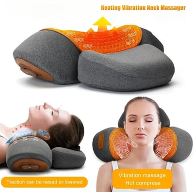 Elektrische Nekmassage Apparaat met Verwarming – Cervicaal Massagekussen voor Nek- en Schouderpijn – Trillingen, Warmtekompres & Nektractie – Nek- en Rugmassager voor Thuisgebruik