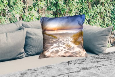 Sierkussen Buiten - Duin - Zonsondergang - Horizon - Strand - Gras - 60x60 cm - Weerbestendig