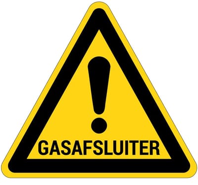 Gasafsluiter waarschuwingsbord | gecoat dibond materiaal | 15 cm