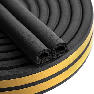 Thijox - Weerstrippen Type D Tochtstrip Tape voor Deur en Raam - Zelfklevende 20 m Zwart - Schuimrubber Afdichtstrip voor Duurzame Tochtbestrijding -