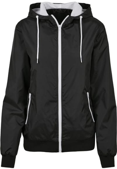 Build Your Brand - Windrunner Dames Hoodie met Rits - Black/White maat S