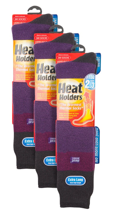 Heat Holders - 3 paar kniehoge skisokken voor dames - Paars / Houtskool