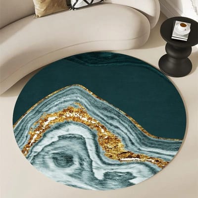 Noords Groen Goud Zwart Marmer Rond Tapijt Moderne huis slaapkamer woonkamer decoratie rond Vloerkleden balkon badkamer antislipmat 40X40cm-16x16in