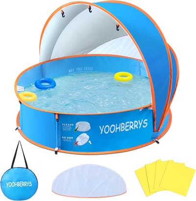 Pop Up Baby Strandtent met Kinderbadje - 4-in-1 Strandschelp met Muggennet en UV 50+ Bescherming - Draagbaar Babyzwembad, Speeltent en Ballenbad voor Strand, Tuin en Park - Vanaf 1 Jaar