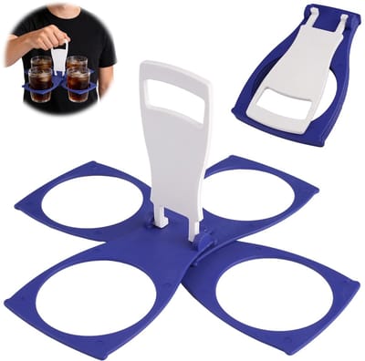 Dailygoods - Opvouwbare Bekerhouder voor Koffie, Inklapbare Bekerhouder Stabiel, Herbruikbaar Zakformaat, Draagbaar Drankhouders met Handvat voor Festivals, Sportevenementen en Concerten, 3-4 Bekers (Blauw)