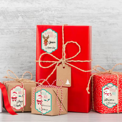 Kerststickerset van 6 cadeaulabels - Zelfklevende kerststickers - Feestelijke decoraties - 20x20cm