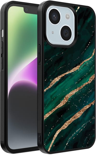Smartphonica Telefoonhoesje voor iPhone 14 met marmer opdruk - TPU backcover case marble design - Groen Goud geschikt voor iPhone 14