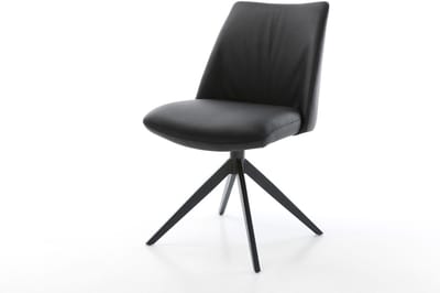 Eetkamerstoel Elso-Flex kruisframe breed zwart echt leer zwart 360° draaibaar rocker-functie pocketveer kern