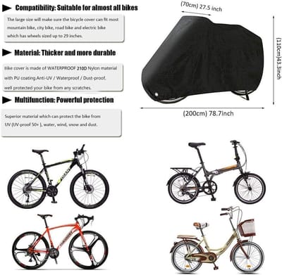 SnelShoppen - Fiets- en Motorhoes, Groot, Waterdicht, Nylon/Oxford, 200 x 110 x 70 cm, UV-bestendig, Bescherming tegen Sneeuw en Regen