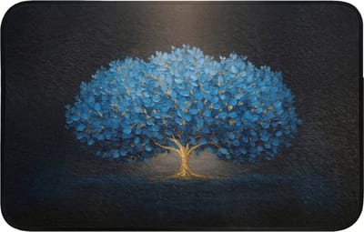 Badmat 80x50 cm - Antislip - Boom - Blauw - Bladeren - Penseelstreken - Badmatten voor badkamer - Badkamermat - Douchemat - Badkamer mat