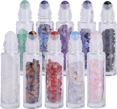 10ml Glazen Flesjes voor Essentiële Olie met Roller en Kristallen, Perfect voor Aromatherapie, Parfum en Lipolie, Set van 10 Stuks