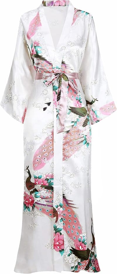 Kimono ochtendjas, kimono-gewaad met pauwenmotief, kimono-vesten voor vrouwen, bruiloft-meisjespyjama voor gezelligheidsbijeenkomsten van 135 cm