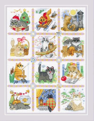 Borduurpakket - Katten Kalender