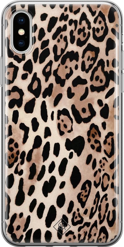 Casimoda® hoesje - Geschikt voor iPhone Xs Max - Luipaard print bruin - Siliconen/TPU telefoonhoesje - Backcover - Luipaardprint - Bruin/beige